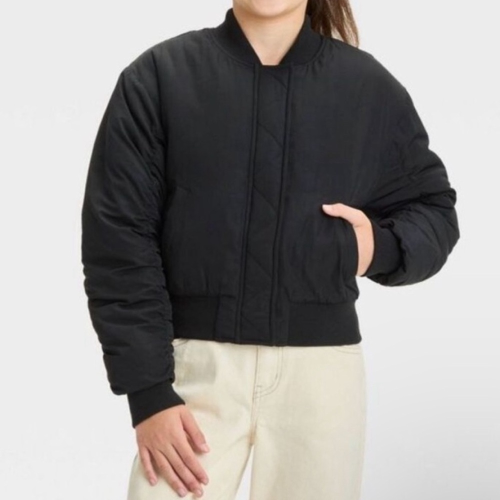 Art Class Black Bomber Jacket with Ribbed Details